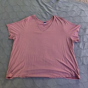 Old Navy Pink and White Striped V-Neck Tee
